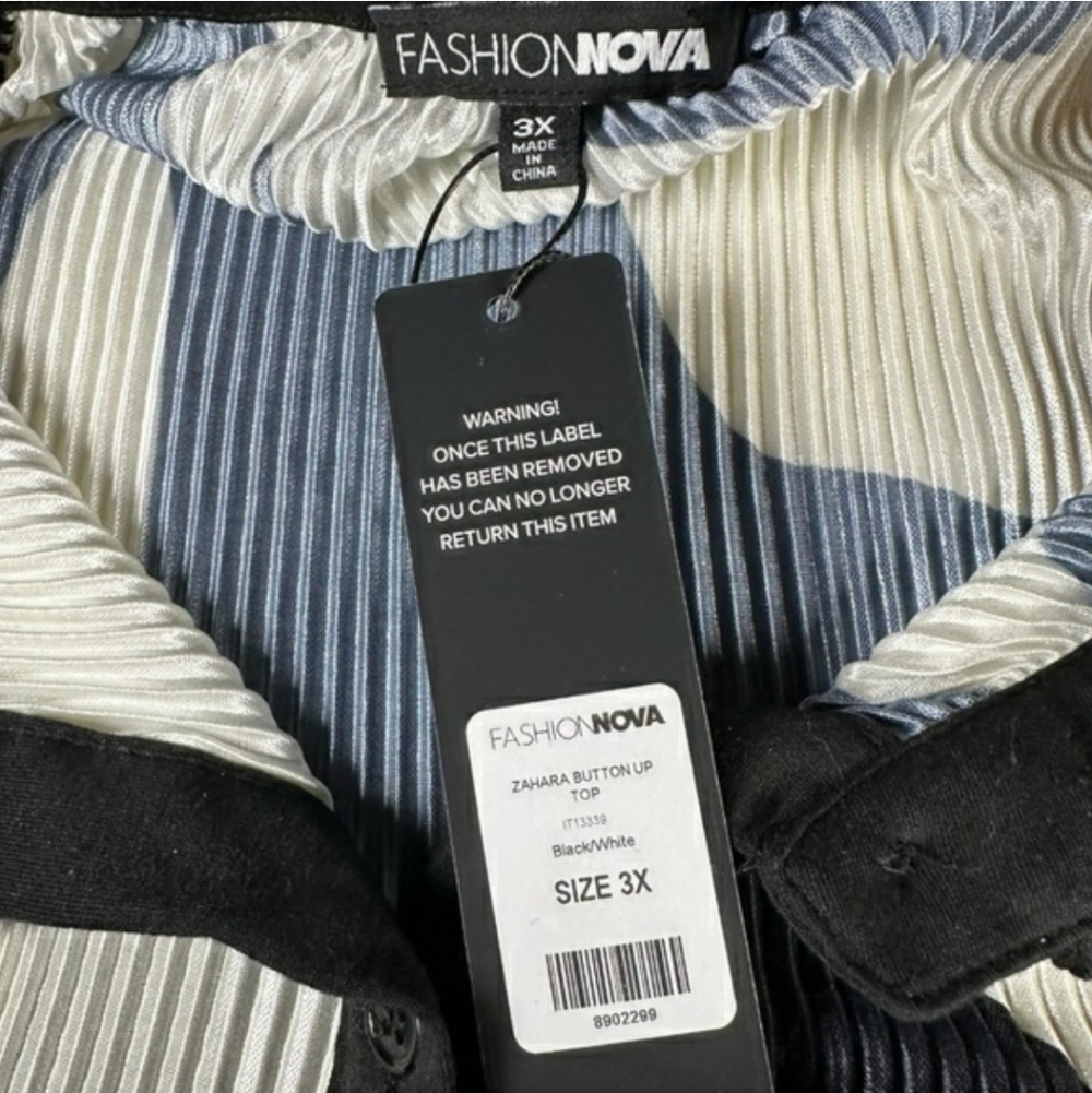 Fashion Nova 3X Zahara Button Down Abstract Shirt Top, Long Sleeve Collar NWT - Picture 7 of 9